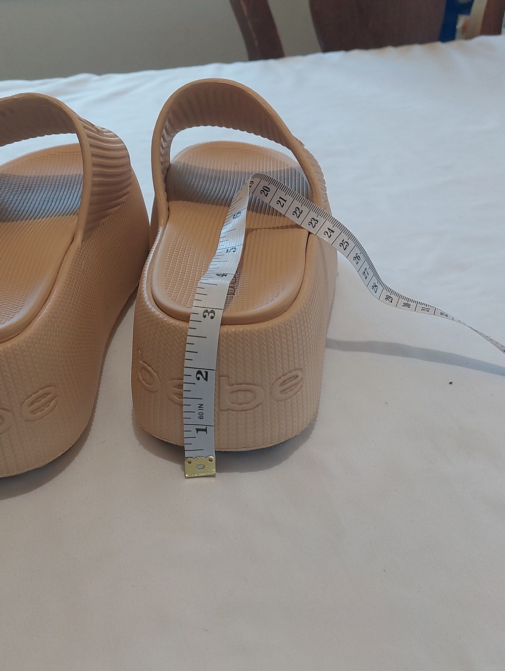 bebe Nude/Tan Slide Sandals with Logo Strap.Size 9 .Platforms Are Around 3" - Picture 6 of 6